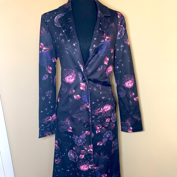 Jackets & Blazers - Trench Coat- Black/Floral Sz Sm